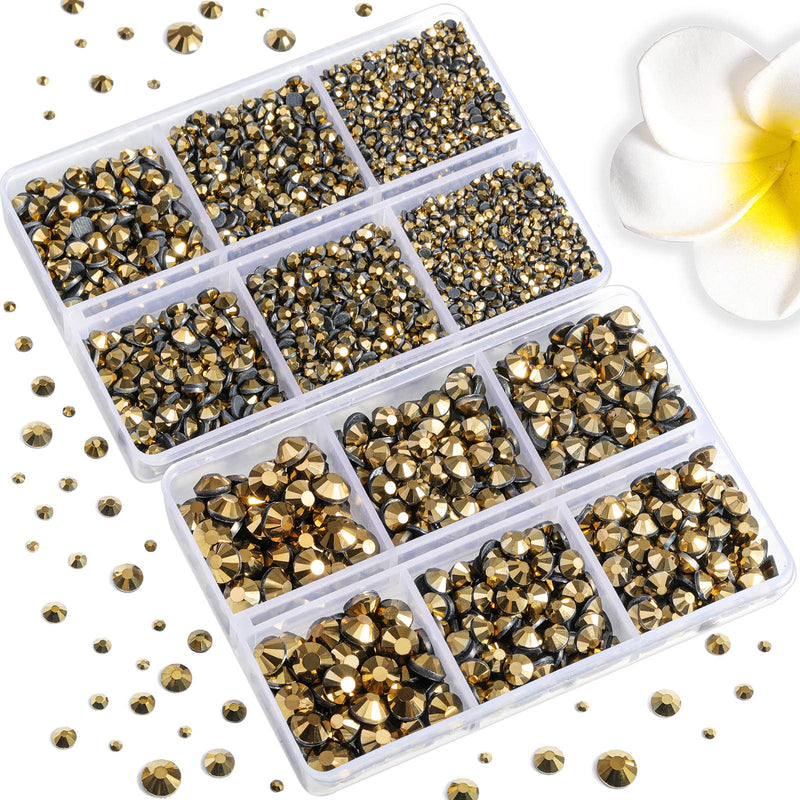 6736pcs Hotfix Rhinestones for Crafts Clothes Mixed 5 Sizes, Hotfix Crystals with Tweezers and Wax Pencil Kit, SS6-SS30- Aurum