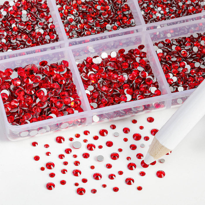 Beadsland 7200 piezas de diamantes de imitación con reverso plano, gemas para uñas, diamantes de imitación de cristal redondos para manualidades, 6 tamaños mezclados con kit de lápiz de cera, SS3-SS10- Light Siam