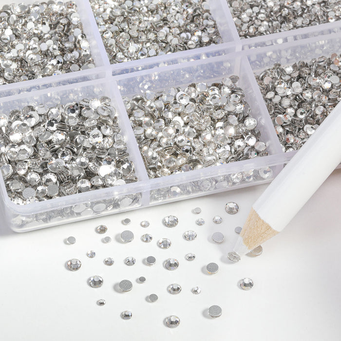Beadsland 7200 Stück Strasssteine ​​mit flacher Rückseite, Nagelsteine, runde Kristall-Strasssteine ​​zum Basteln, gemischt in 6 Größen mit Wachsstift-Set, SS3-SS10- Kristall