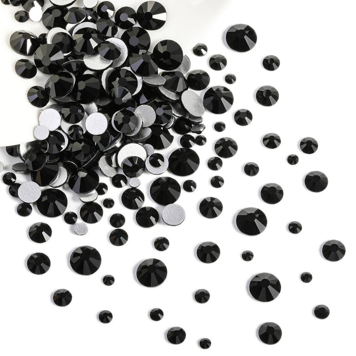 Beadsland Rhinestones for Makeup,8 sizes 2500pcs Flatback Rhinestones Face Gems for Nails Crafts with Tweezers and Wax Pencil- Black