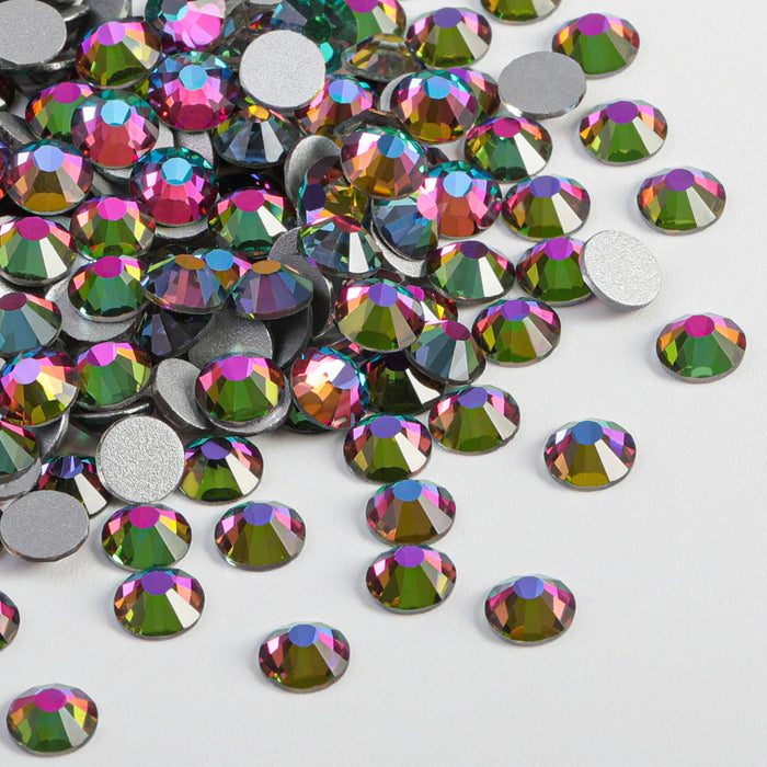 Beadsland - Diamantes de imitación de cristal con parte trasera plana, gemas redondas para decoración de uñas y pegamento para manualidades, color verde volcán