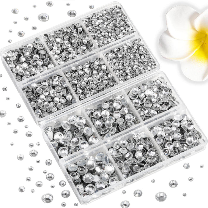 6736 piezas de diamantes de imitación Hotfix para manualidades, ropa, mezcla de 5 tamaños, cristales Hotfix con pinzas y kit de lápiz de cera, SS6-SS30- transparente