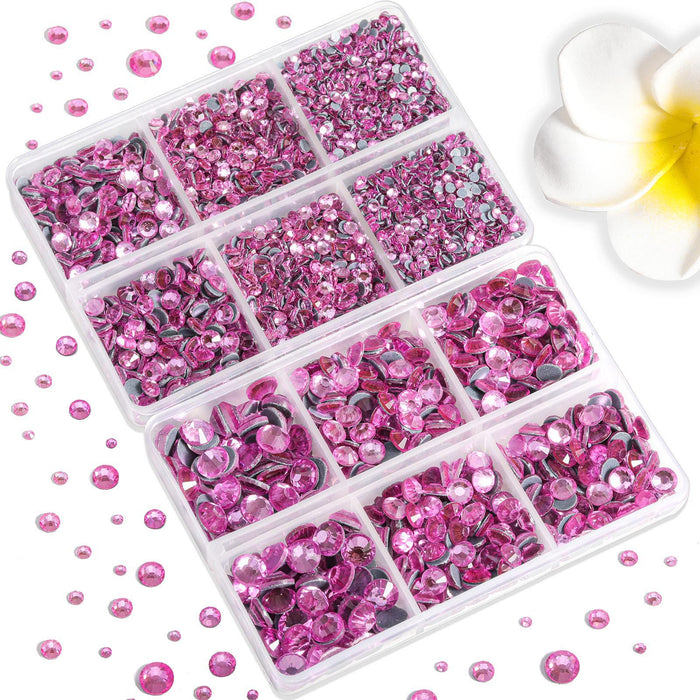 6736 piezas de diamantes de imitación Hotfix para manualidades, ropa, mezcla de 5 tamaños, cristales Hotfix con pinzas y kit de lápiz de cera, SS6-SS30- rosa oscuro