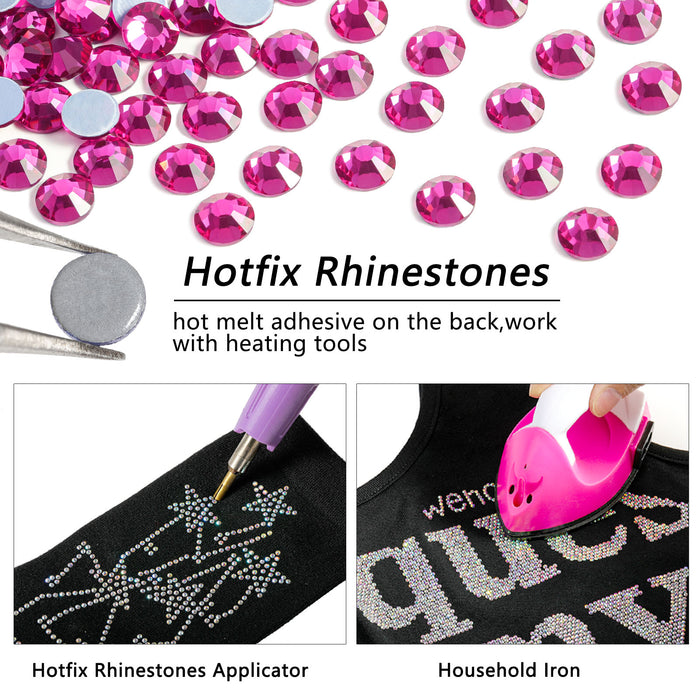Beadsland Hotfix Rhinestones, Crystal Rhinestones para manualidades Ropa DIY Decoración-Fucsia
