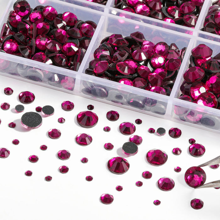 6736pcs Hotfix Rhinestones for Crafts Clothes Mixed 5 Sizes, Hotfix Crystals with Tweezers and Wax Pencil Kit, SS6-SS30- Fuchsia