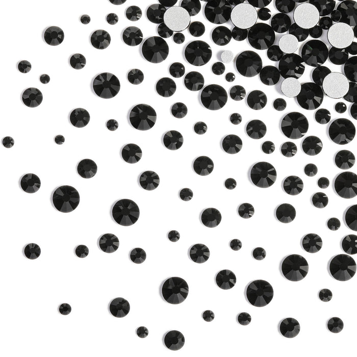 Beadsland Rhinestones for Makeup,8 sizes 2500pcs Flatback Rhinestones Face Gems for Nails Crafts with Tweezers and Wax Pencil- Black