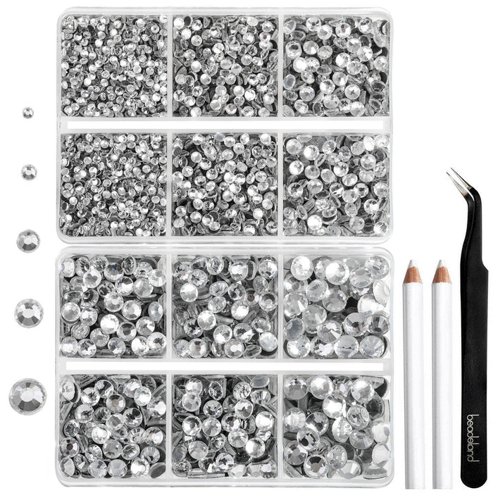 6736pcs Hotfix Rhinestones for Crafts Clothes Mixed 5 Sizes, Hotfix Crystals with Tweezers and Wax Pencil Kit, SS6-SS30- Clear