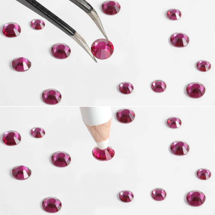 Diamantes de imitación Beadsland para maquillaje, 8 tamaños, 2500 piezas, diamantes de imitación con reverso plano, gemas para la cara para uñas, manualidades con pinzas y lápiz de cera, fucsia