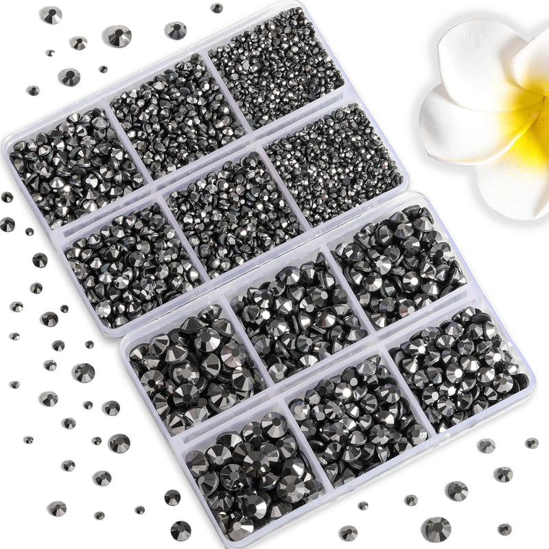 6736pcs Hotfix Rhinestones for Crafts Clothes Mixed 5 Sizes, Hotfix Crystals with Tweezers and Wax Pencil Kit, SS6-SS30- Hematite