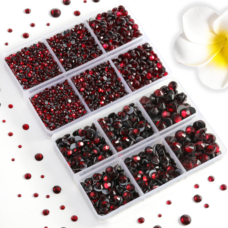 6736pcs Hotfix Rhinestones for Crafts Clothes Mixed 5 Sizes, Hotfix Crystals with Tweezers and Wax Pencil Kit, SS6-SS30- Dark Siam