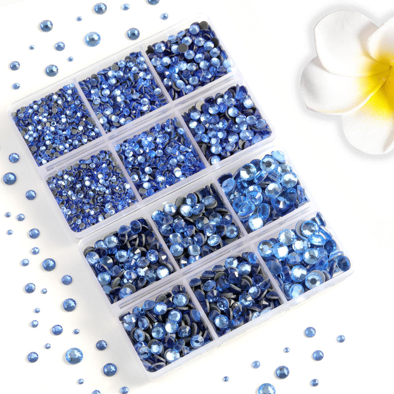 6736pcs Hotfix Rhinestones for Crafts Clothes Mixed 5 Sizes, Hotfix Crystals with Tweezers and Wax Pencil Kit, SS6-SS30- Light Sapphire