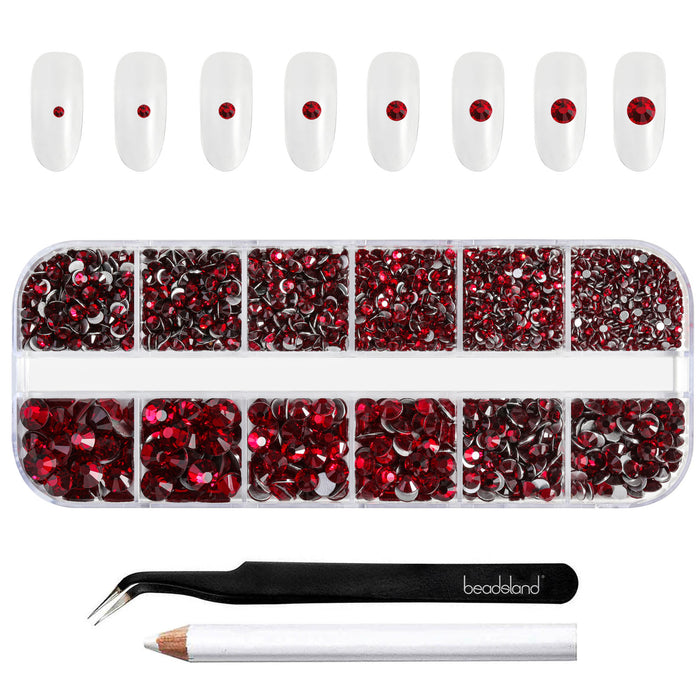 Beadsland Strasssteine ​​für Make-up, 8 Größen, 2500 Stück, flache Rückseite, Gesichtssteine, für Nägel, Basteln mit Pinzette und Wachsstift, dunkles Siam