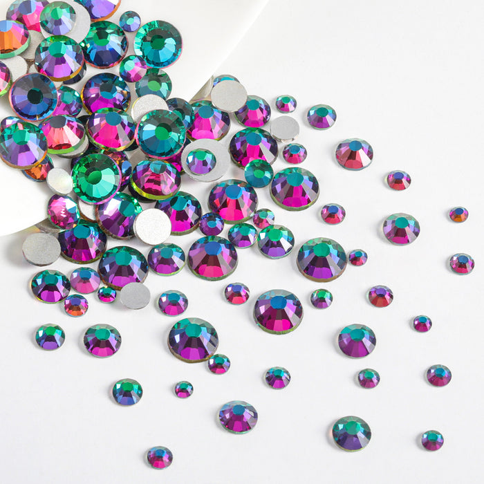 Diamantes de imitación Beadsland para maquillaje, 8 tamaños, 2500 piezas, diamantes de imitación con reverso plano, gemas para la cara para uñas, manualidades con pinzas y lápiz de cera, volcán verde