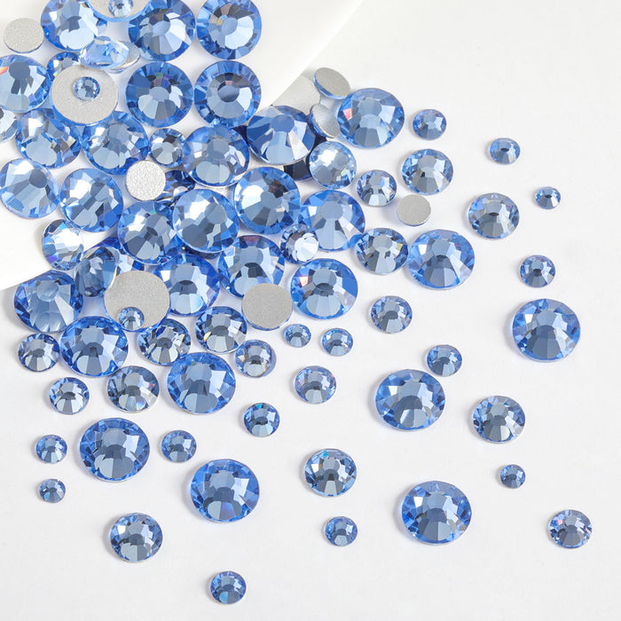 Diamantes de imitación Beadsland para maquillaje, 8 tamaños, 2500 piezas, diamantes de imitación con reverso plano, gemas para la cara para manualidades de uñas con pinzas y lápiz de cera, zafiro claro