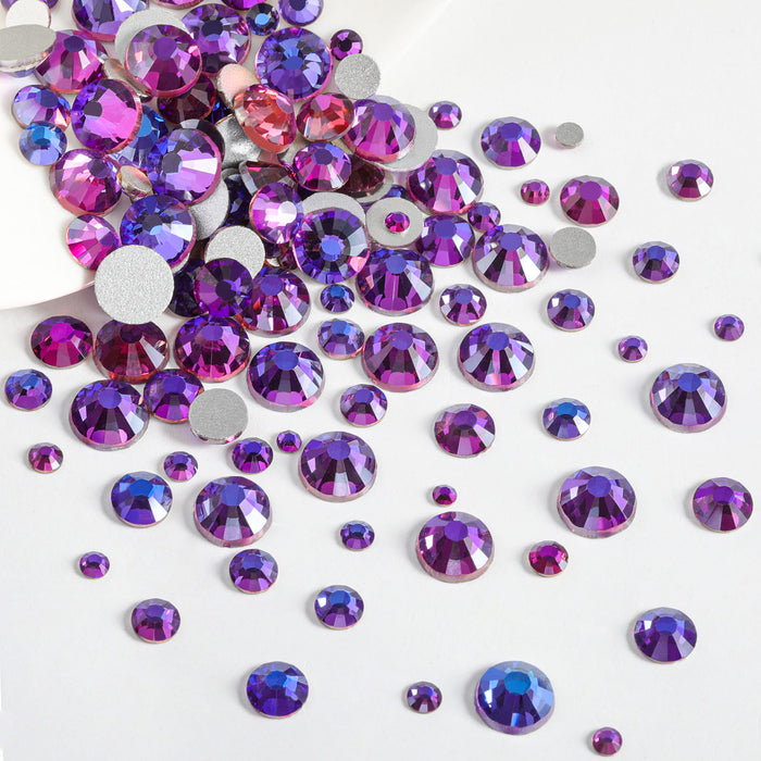 Beadsland Rhinestones para maquillaje, 8 tamaños, 2500 piezas Flatback Rhinestones Face Gems para uñas Manualidades con pinzas y lápiz de cera - Terciopelo púrpura