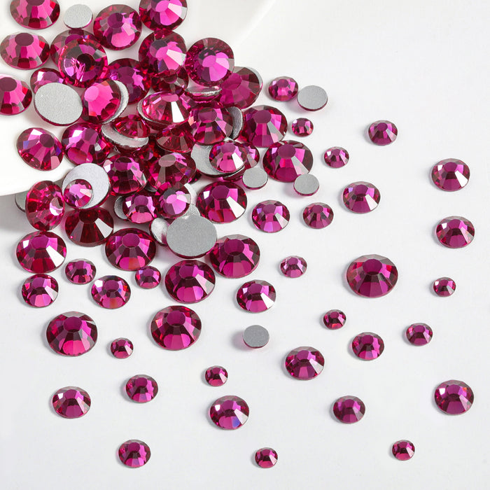 Beadsland Rhinestones for Makeup,8 sizes 2500pcs Flatback Rhinestones Face Gems for Nails Crafts with Tweezers and Wax Pencil- Fuchsia