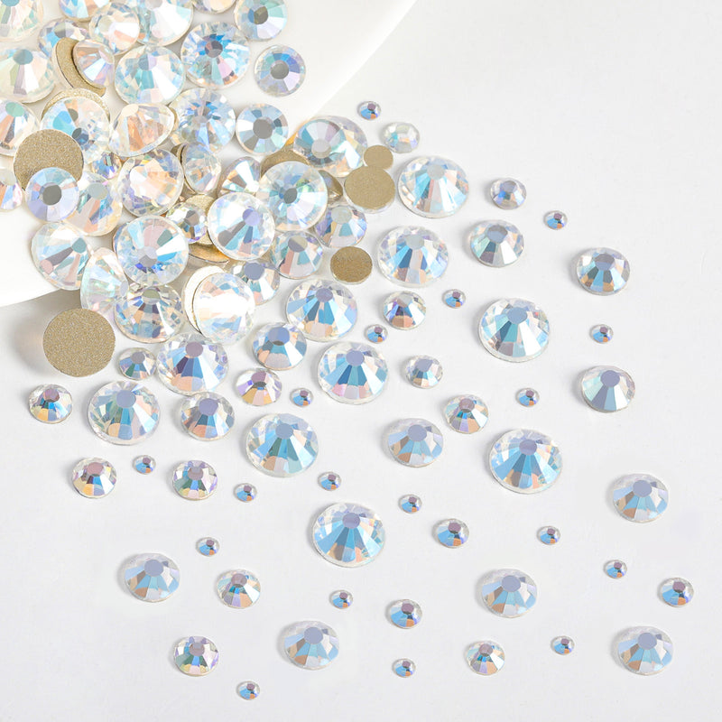 Beadsland Rhinestones for Makeup,8 sizes 2500pcs Flatback Rhinestones Face Gems for Nails Crafts with Tweezers and Wax Pencil- Blue Moonlight