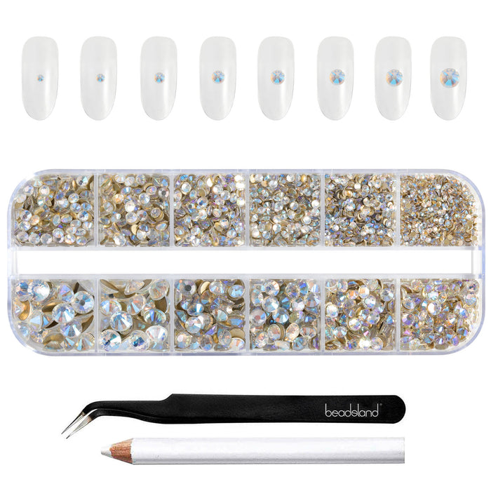 Beadsland Strasssteine ​​für Make-up, 8 Größen, 2500 Stück Strasssteine ​​mit flacher Rückseite, Gesichtsedelsteine ​​für Nägel, Basteln mit Pinzette und Wachsstift – Blaues Mondlicht