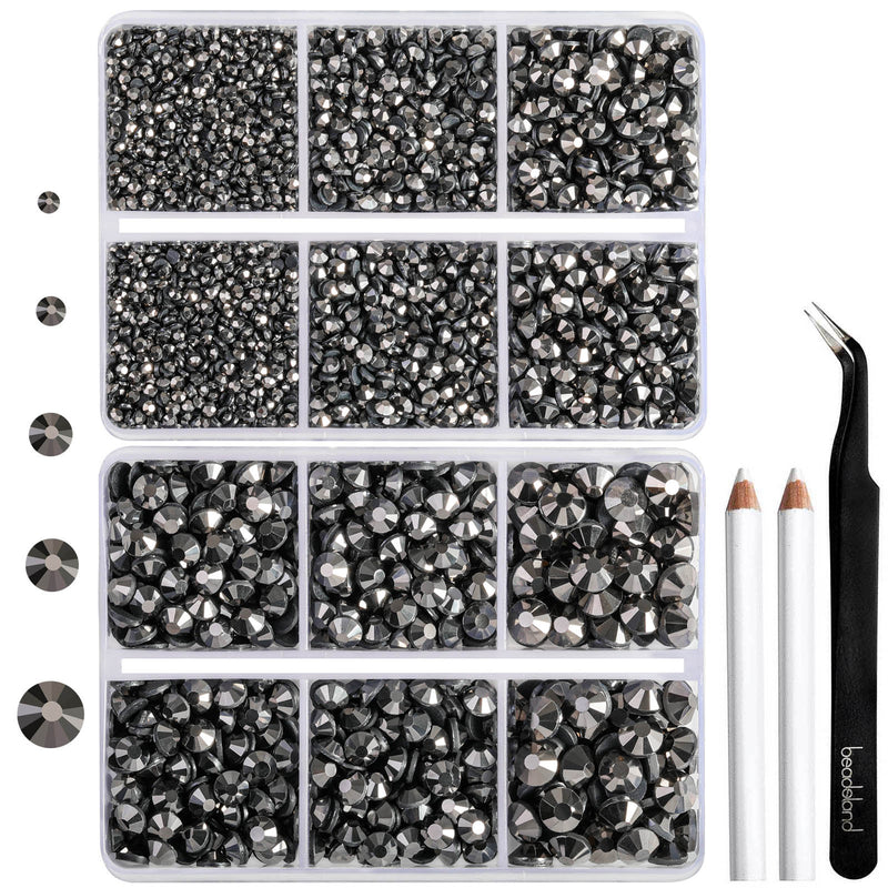 6736pcs Hotfix Rhinestones for Crafts Clothes Mixed 5 Sizes, Hotfix Crystals with Tweezers and Wax Pencil Kit, SS6-SS30- Hematite