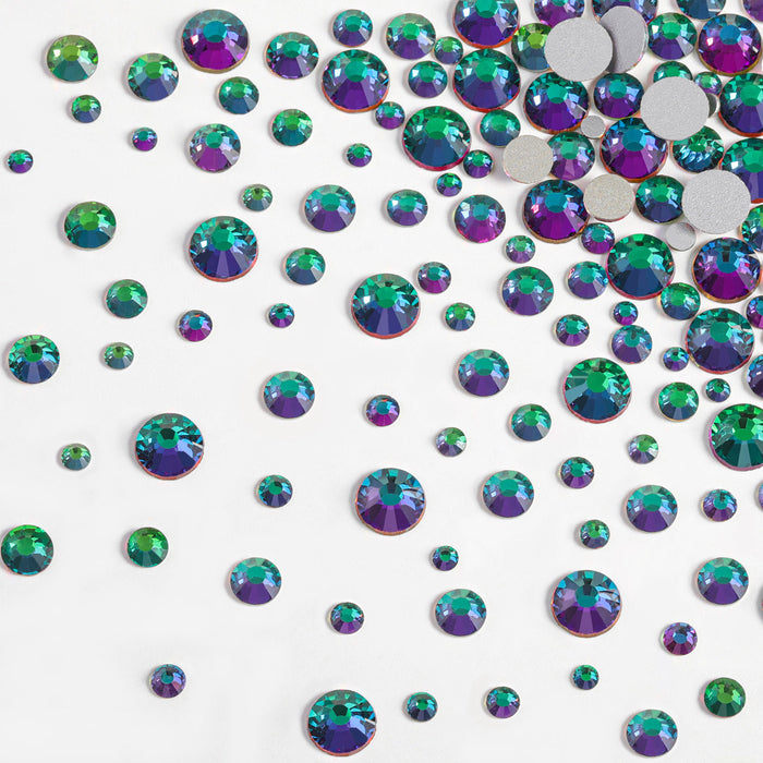 Diamantes de imitación Beadsland para maquillaje, 8 tamaños, 2500 piezas, diamantes de imitación con reverso plano, gemas para la cara para uñas, manualidades con pinzas y lápiz de cera, volcán verde