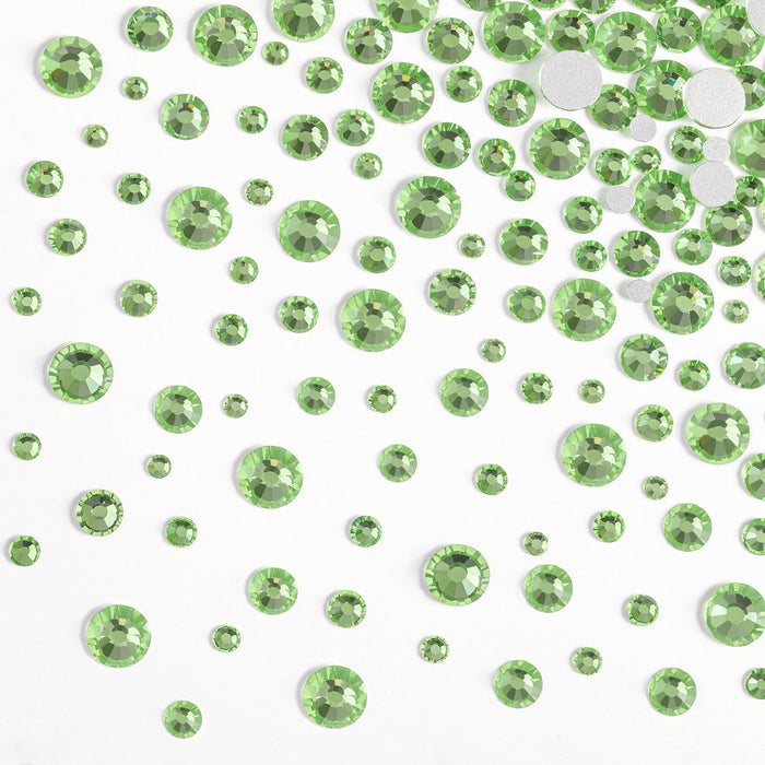 Beadsland Rhinestones for Makeup,8 sizes 2500pcs Flatback Rhinestones Face Gems for Nails Crafts with Tweezers and Wax Pencil- Light Green/Peridot