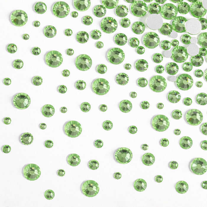 Beadsland Rhinestones for Makeup,8 sizes 2500pcs Flatback Rhinestones Face Gems for Nails Crafts with Tweezers and Wax Pencil- Light Green