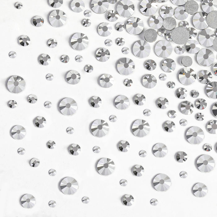 Beadsland Diamantes de imitación para maquillaje, 8 tamaños, 2500 piezas, diamantes de imitación con reverso plano, gemas para la cara para uñas, manualidades con pinzas y lápiz de cera, hematita plateada