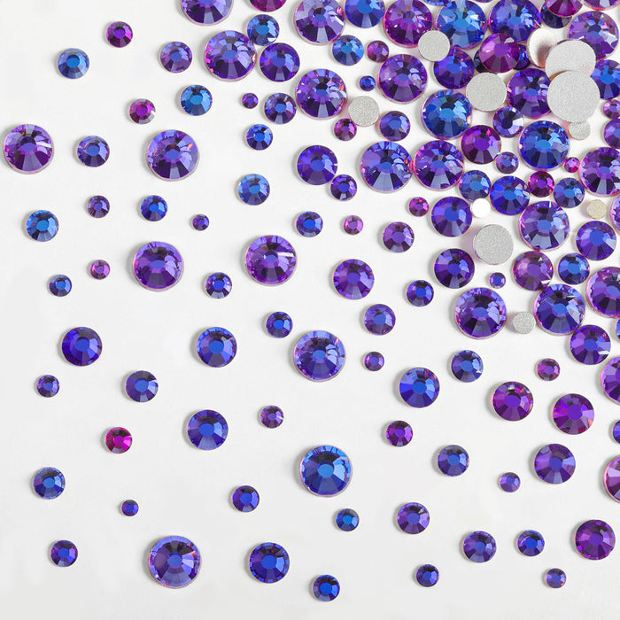 Beadsland Rhinestones for Makeup,8 sizes 2500pcs Flatback Rhinestones Face Gems for Nails Crafts with Tweezers and Wax Pencil- Purple Velvet