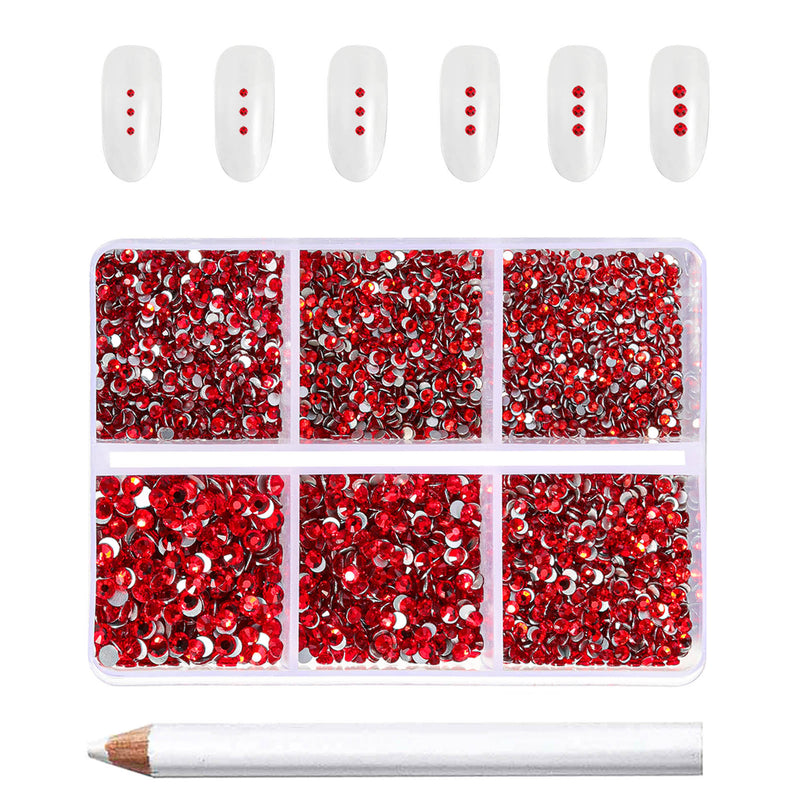 Beadsland 7200pcs Flatback Rhinestones,Nail Gems Round Crystal Rhinestones for Crafts,Mixed 6 Sizes with Wax Pencil Kit, SS3-SS10- Light Siam