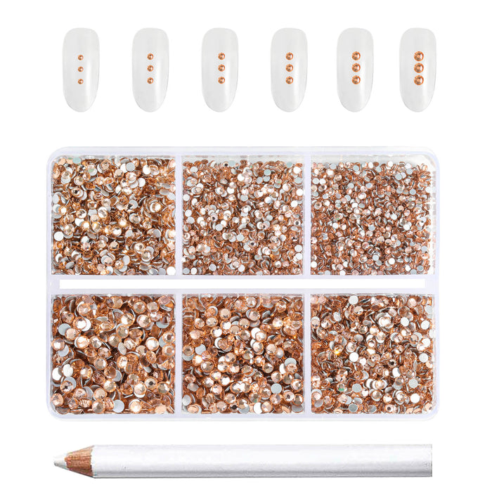 Beadsland 7200 Stück Strasssteine ​​mit flacher Rückseite, Nagelsteine, runde Kristall-Strasssteine ​​zum Basteln, gemischt in 6 Größen mit Wachsstift-Set, SS3-SS10 – Hellpfirsich