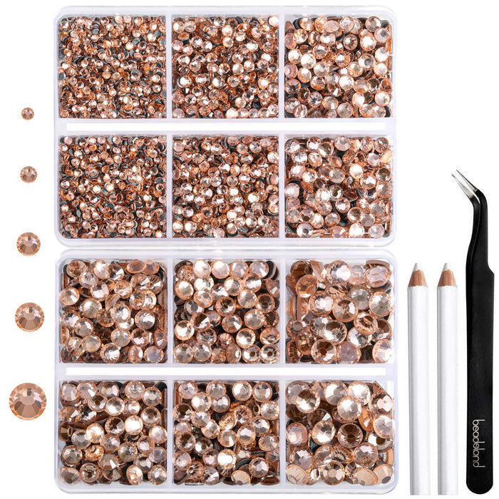 6736pcs Hotfix Rhinestones for Crafts Clothes Mixed 5 Sizes, Hotfix Crystals with Tweezers and Wax Pencil Kit, SS6-SS30- Light Peach