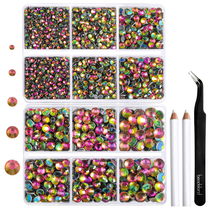 6736pcs Hotfix Rhinestones for Crafts Clothes Mixed 5 Sizes, Hotfix Crystals with Tweezers and Wax Pencil Kit, SS6-SS30- Rainbow