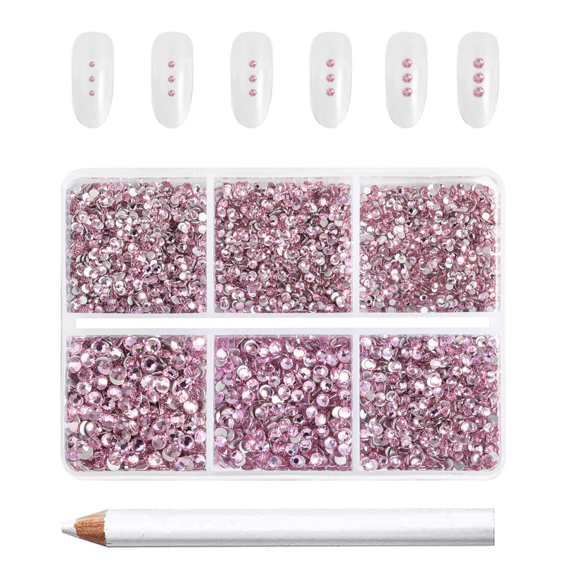 Beadsland 7200pcs Flatback Rhinestones,Nail Gems Round Crystal Rhinestones for Crafts,Mixed 6 Sizes with Wax Pencil Kit, SS3-SS10- Light Pink