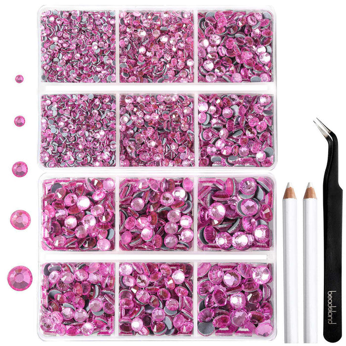 6736pcs Hotfix Rhinestones Flatback,Hot Pink Rhinestones for Crafts Clothes  Mixed 5 Sizes, Hotfix Crystals with Tweezers and Wax Pencil Kit