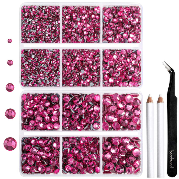6736pcs Hotfix Rhinestones for Crafts Clothes Mixed 5 Sizes, Hotfix Crystals with Tweezers and Wax Pencil Kit, SS6-SS30- Rose