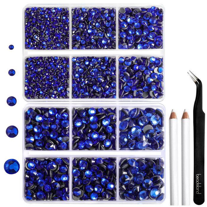 6736pcs Hotfix Rhinestones for Crafts Clothes Mixed 5 Sizes, Hotfix Crystals with Tweezers and Wax Pencil Kit, SS6-SS30- Sapphire