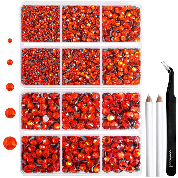6736pcs Hotfix Rhinestones for Crafts Clothes Mixed 5 Sizes, Hotfix Crystals with Tweezers and Wax Pencil Kit, SS6-SS30- Orange