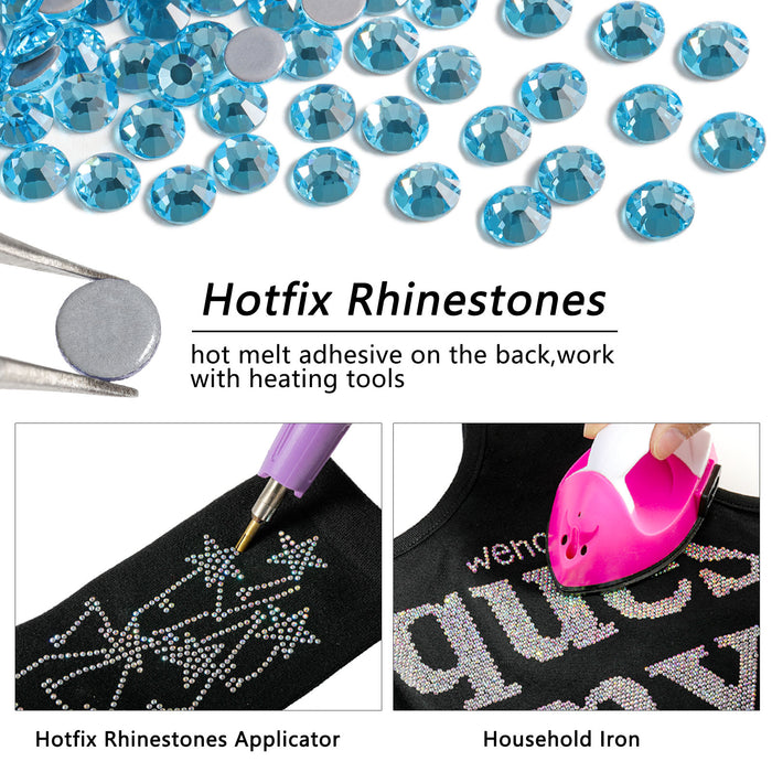 Beadsland Hotfix-Strasssteine, Kristall-Strasssteine ​​zum Basteln von Kleidung, DIY-Dekoration, Aquamarin