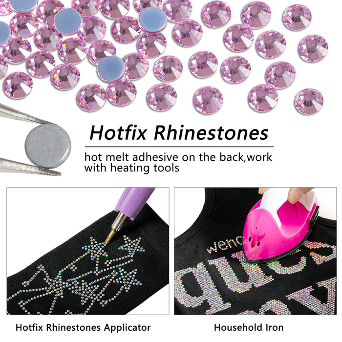 Beadsland Hotfix Rhinestones, Crystal Rhinestones for Crafts Clothes DIY Decoration-Light Pink