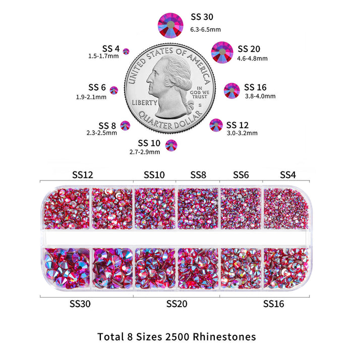 Beadsland Strasssteine ​​für Make-up, 8 Größen, 2500 Stück Strasssteine ​​mit flacher Rückseite, Gesichtssteine ​​für Nägel, Basteln mit Pinzette und Wachsstift – Light SiamAB