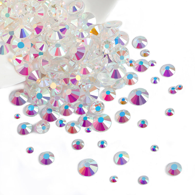 Beadsland Rhinestones for Makeup,8 sizes 2500pcs Flatback Rhinestones Face Gems for Nails Crafts with Tweezers and Wax Pencil- Transparent AB