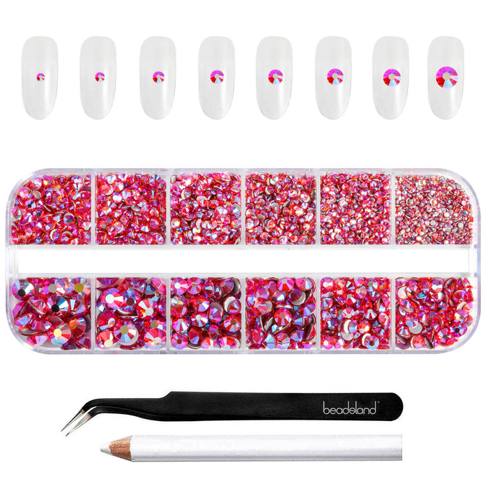 Beadsland Strasssteine ​​für Make-up, 8 Größen, 2500 Stück Strasssteine ​​mit flacher Rückseite, Gesichtsedelsteine ​​für Nägel, Basteln mit Pinzette und Wachsstift – Hyacinth AB