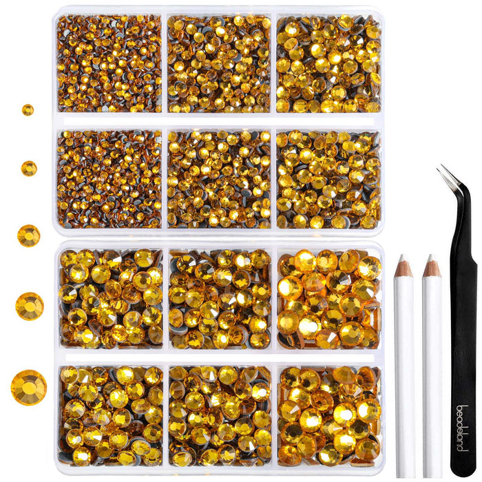 6736pcs Hotfix Rhinestones for Crafts Clothes Mixed 5 Sizes, Hotfix Crystals with Tweezers and Wax Pencil Kit, SS6-SS30- Topaz