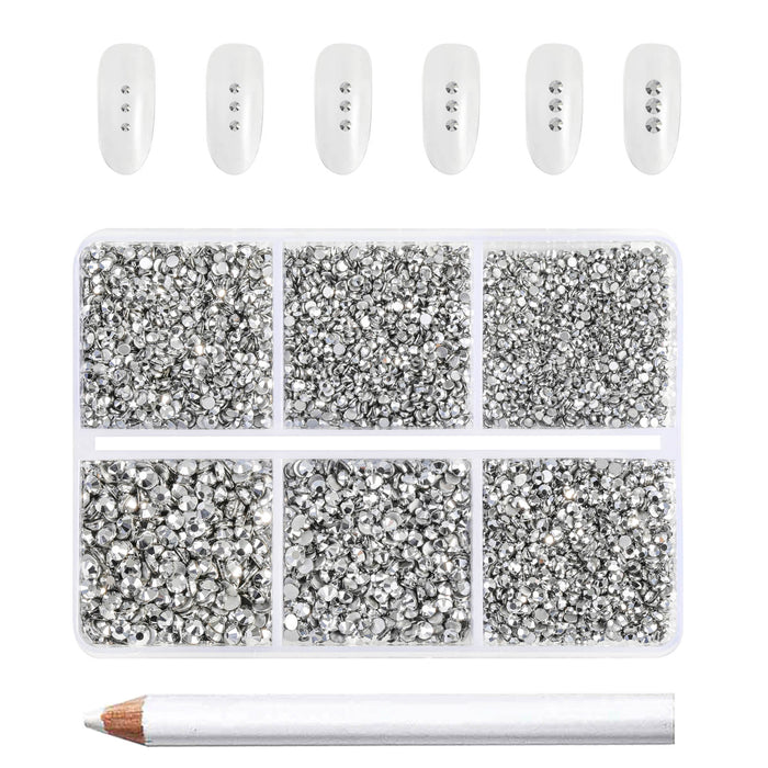 Beadsland 7200 Stück Strasssteine ​​mit flacher Rückseite, Nagelsteine, runde Kristall-Strasssteine ​​zum Basteln, gemischt in 6 Größen mit Wachsstift-Set, SS3-SS10 – Silberhämatit