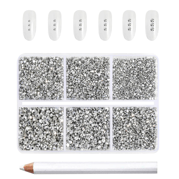 Beadsland 7200pcs Flatback Rhinestones,Nail Gems Round Crystal Rhinestones for Crafts,Mixed 6 Sizes with Wax Pencil Kit, SS3-SS10- Crystal AB