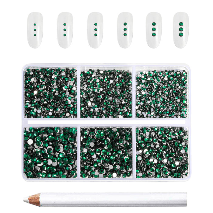 Beadsland 7200 Stück Strasssteine ​​mit flacher Rückseite, Nagelsteine, runde Kristall-Strasssteine ​​zum Basteln, gemischt in 6 Größen mit Wachsstift-Set, SS3-SS10- Smaragd