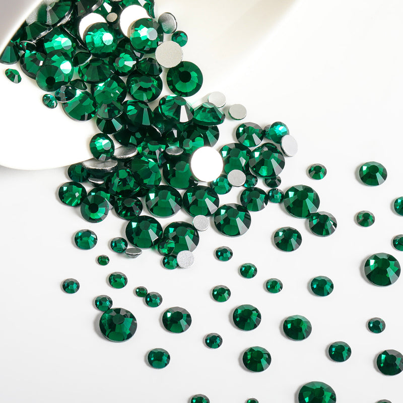 Beadsland Rhinestones for Makeup,8 sizes 2500pcs Flatback Rhinestones Face Gems for Nails Crafts with Tweezers and Wax Pencil- Emerald