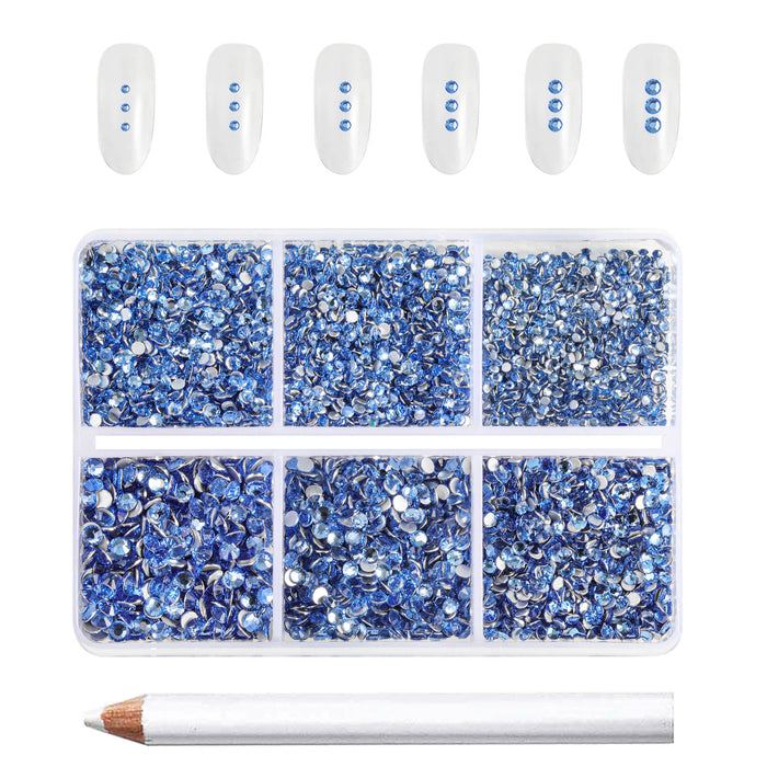 Beadsland 7200pcs Flatback Rhinestones,Nail Gems Round Crystal Rhinestones for Crafts,Mixed 6 Sizes with Wax Pencil Kit, SS3-SS10- Crystal AB