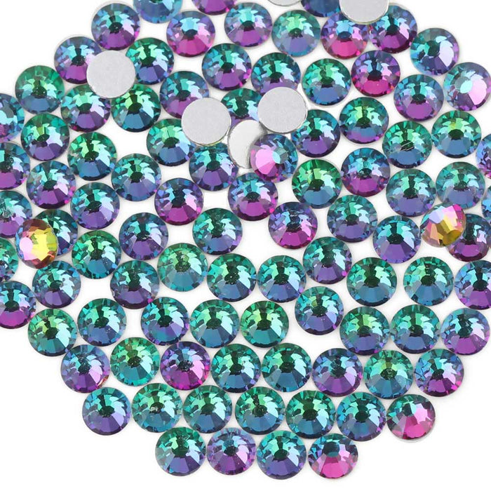 Beadsland - Diamantes de imitación de cristal con parte trasera plana, gemas redondas para decoración de uñas y pegamento para manualidades, color verde volcán