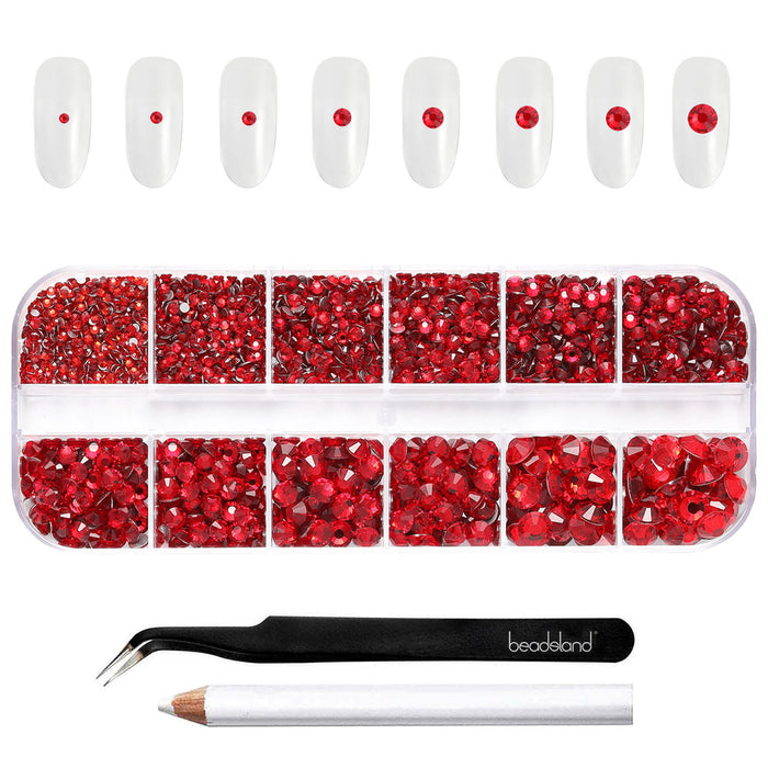 Beadsland Strasssteine ​​für Make-up, 8 Größen, 2500 Stück, flache Rückseite, Gesichtssteine ​​für Nägel, Basteln mit Pinzette und Wachsstift, Siam